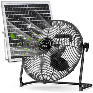 DBF 18" Solar Powered Fan for Outdoor - 30000mAh Rechargeable Floor Fan with 40W Solar Panel, 18 Speed, 12-60H Runtime, Quiet Cordless Fans for Home Patio Camping Gazebo Outage