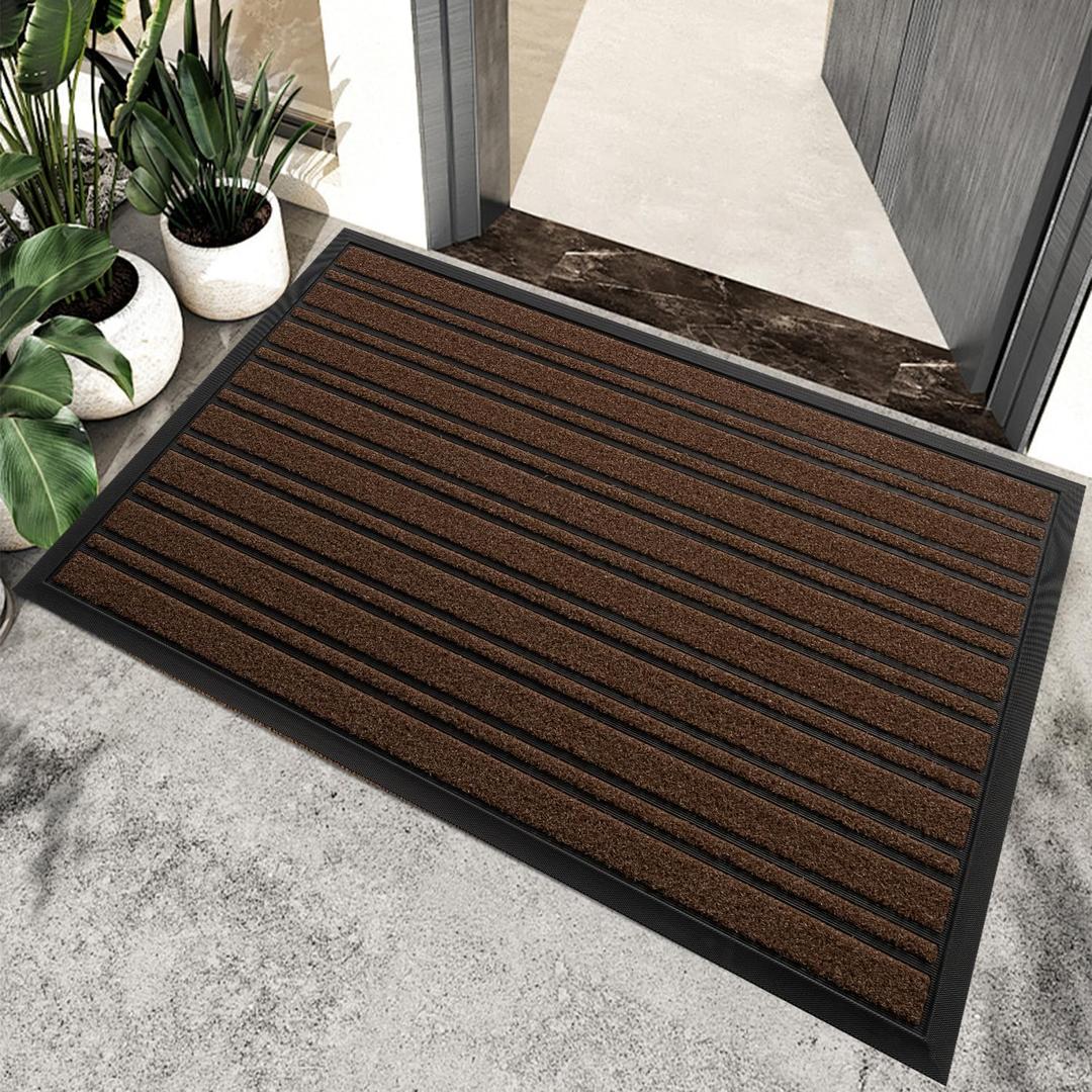 BEHERO Door Mat Outdoor Entrance, 30.5x17 Inches, Extra Durable Front Door Mat Outside, Heavy Duty Welcome Mat for Outside Entry, Back Door Mats Non Slip, Waterproof All-Season Doormats, Coffee (Burgundy)