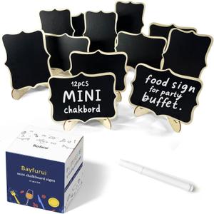 12pcs Mini Chalkboard Signs with Stand,Food Labels for Party Buffet, Food Tag/Name Card for Wedding Table, Name Tag Drink Labels Taco/Candy Bar/Bake Sale Food Sign, Catering Supplies Buffet Display (Black)
