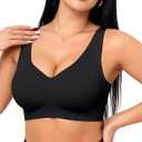Vertvie Womens Jelly Wireless Bras Seamless T-Shirt Bra No Underwire Full Coverage Pullover Bralettes Supportive Sports Bras (Large, Black)