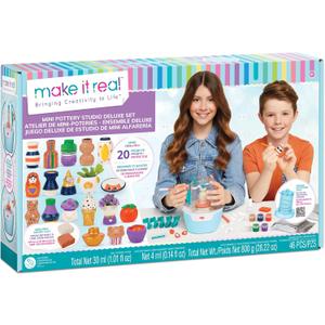 Make It Real: Mini Pottery Studio Deluxe Set - DIY All-in-1 Sculpting Craft Kit, All Skill Levels, Miniature Clay Projects, Kids Girls & Tweens Age 8+