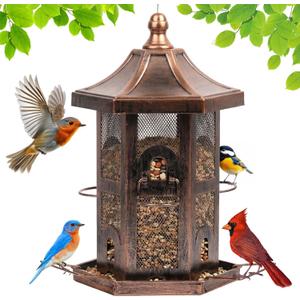 Bird Feeders for Outdoor Hanging, Metal Chew Proof Wild Bird Feeder, Squirrel Proof Birdfeeders for Outside Garden Backyard Attracting Finch (Seed is not Included)