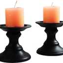 STORE INDYA Set of 2 Wood Candle Holders - 5.5 Inch Candle Stand for Votive and Pillar Candles - Warm Elegant Farmhouse Candle Holders - Decorative Hand Crafted Candle Stand Color- Black