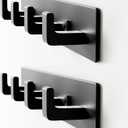 GWAAZXGZ Black Coat Rack Wall Mount - 12.5 inch Modern Metal Hook Rail with 4 Right-Angle Hooks, Drill-Mounted Organizer for Coats, Hats, Bags in Entryway, Bathroom, Bedroom (2 Pack)