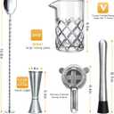 LIGHTEN LIFE Cocktail Mixing Glass Set,Bar Mixing Set with 20oz Crystal Thick Bottom Glass,Spoon, Jigger,Strainer and Muddle,5 Pieces Cocktail Mixing Glass Kits Perfect for Amateurs and Bartenders