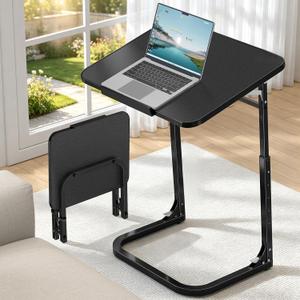 Extra Large Foldable Couch Side Table, Premium Black Top, Height & Tilt Adjustable, Easy Installation, Snack Table Laptop Desk for Sofa, Bedside and Recliner, Easy to Store, Flat