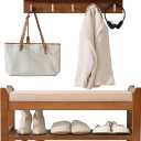 PETKABOO Shoe Rack for Front Door Entrance, 28 Entryway Bench with Coat Rack, Hall Tree Shoe Bench with Storage for Entry, Hallway, Bedroom, Living Room (Brown)