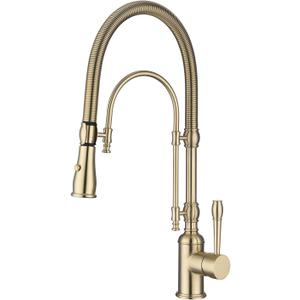 Copper Kitchen Faucet, Single Handle, 360 Swivel High Arc Kitchen Sink Faucet, Brushed Gold Pull Down Kitchen Faucet Solid Brass Handle