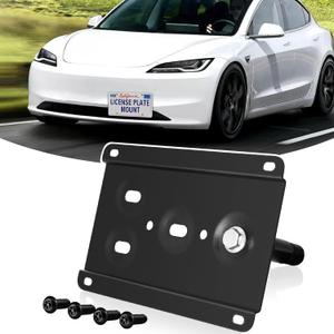 License Plate Holder Front Bracket No Drill Tow Hook Mount Anti-Theft License Plate Frame Compatible with 2017-2023 Tesla Model 3