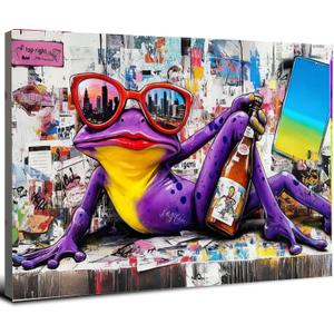 16x24 Graffiti Purple Frog with Sunglasses Wall Art Canvas Poster Picture
