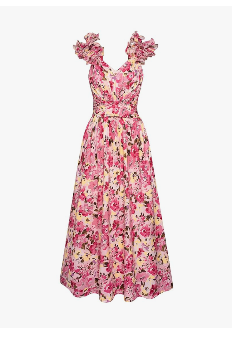 GRACE KARIN 2025 Women's Summer Floral Print Dress Sleeveless Casual Flowy Sundress A Line Ruffle Wedding Guest Outfit, Size L