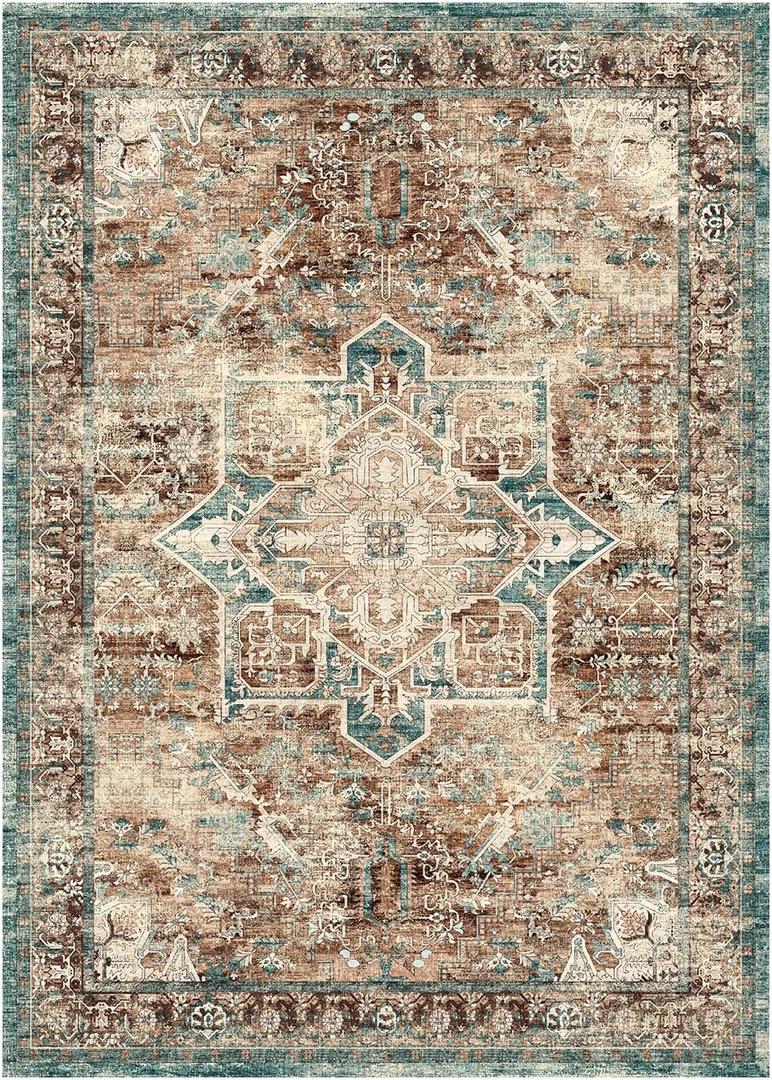 Triohero 5x7 Area Rugs Washable Oriental Rug - Stain & Fade Resistant Non-Slip Vintage Carpet, Pet & Kid Friendly Low Pile Rug Farmhouse Rugs for Bedroom, Living Room, Home Office, Playroom