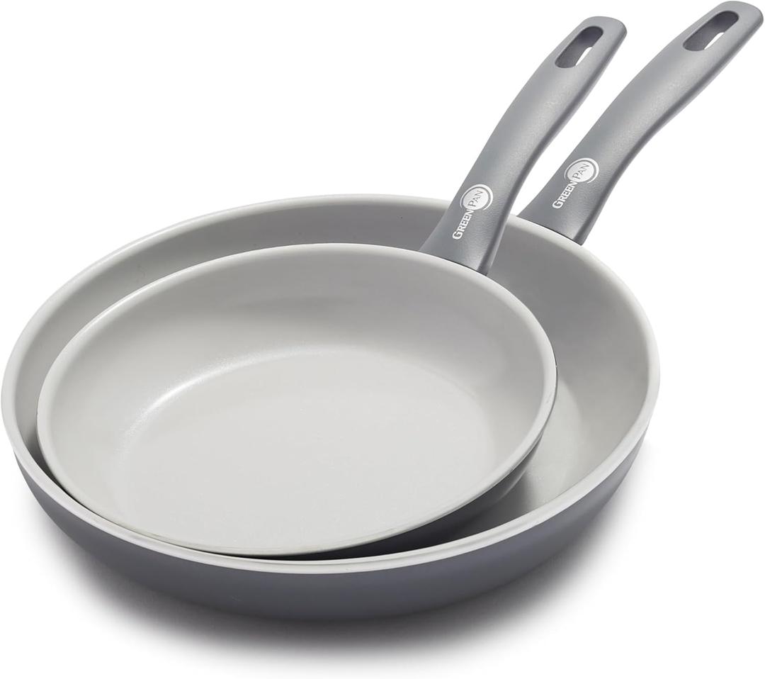 GreenPan Dover 8" and 10" Frying Pan Skillet Set, Healthy Ceramic Nonstick Coating, PFAS-Free, Dishwasher Safe, Comfort Grip Handle, Gray