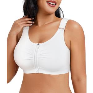 CYDREAM Front Zip Closure Bras for Women No Underwire - Wireless Comfort Compression Support Adjustable Everyday Bra (XX-Large, White)
