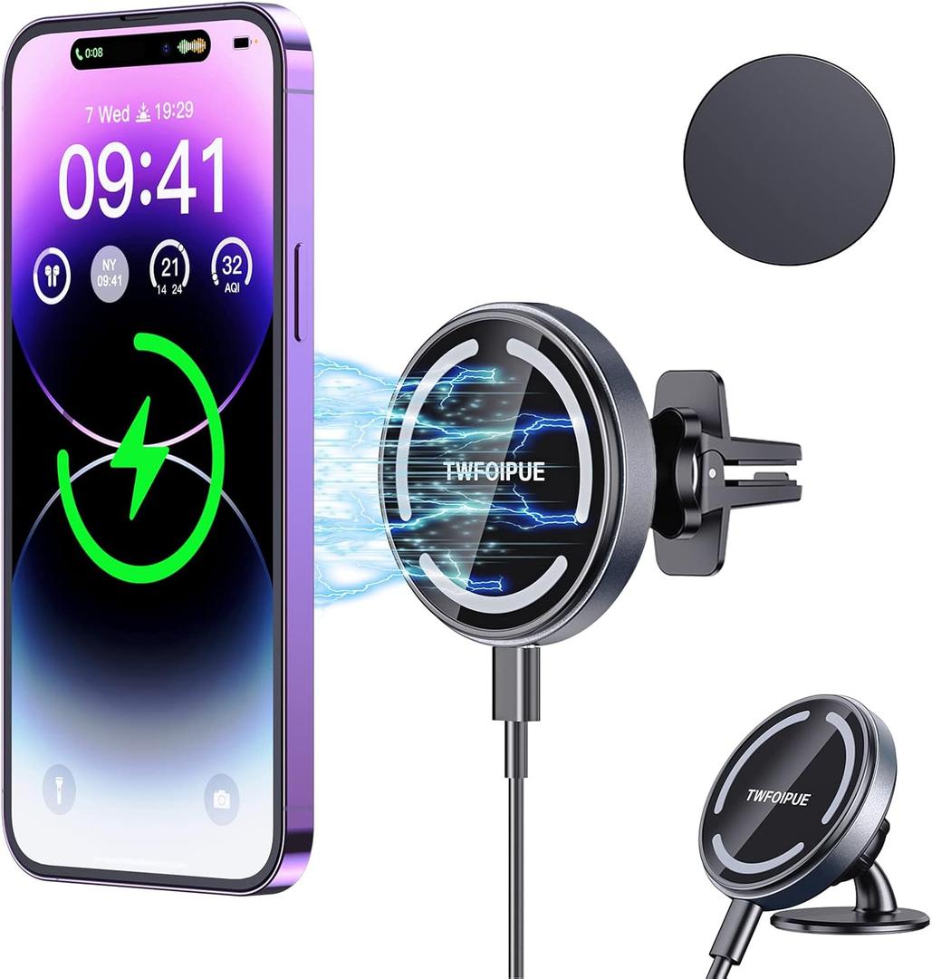 Magnetic Wireless Car Charger Mount Compatible with Magsafe iPhone14 /iPhone 13/ iPhone 12/12 Mini/12 Pro/12 Pro Max, 15W Fast Charging Air Vent Magnet Accessories Car Phone Holder