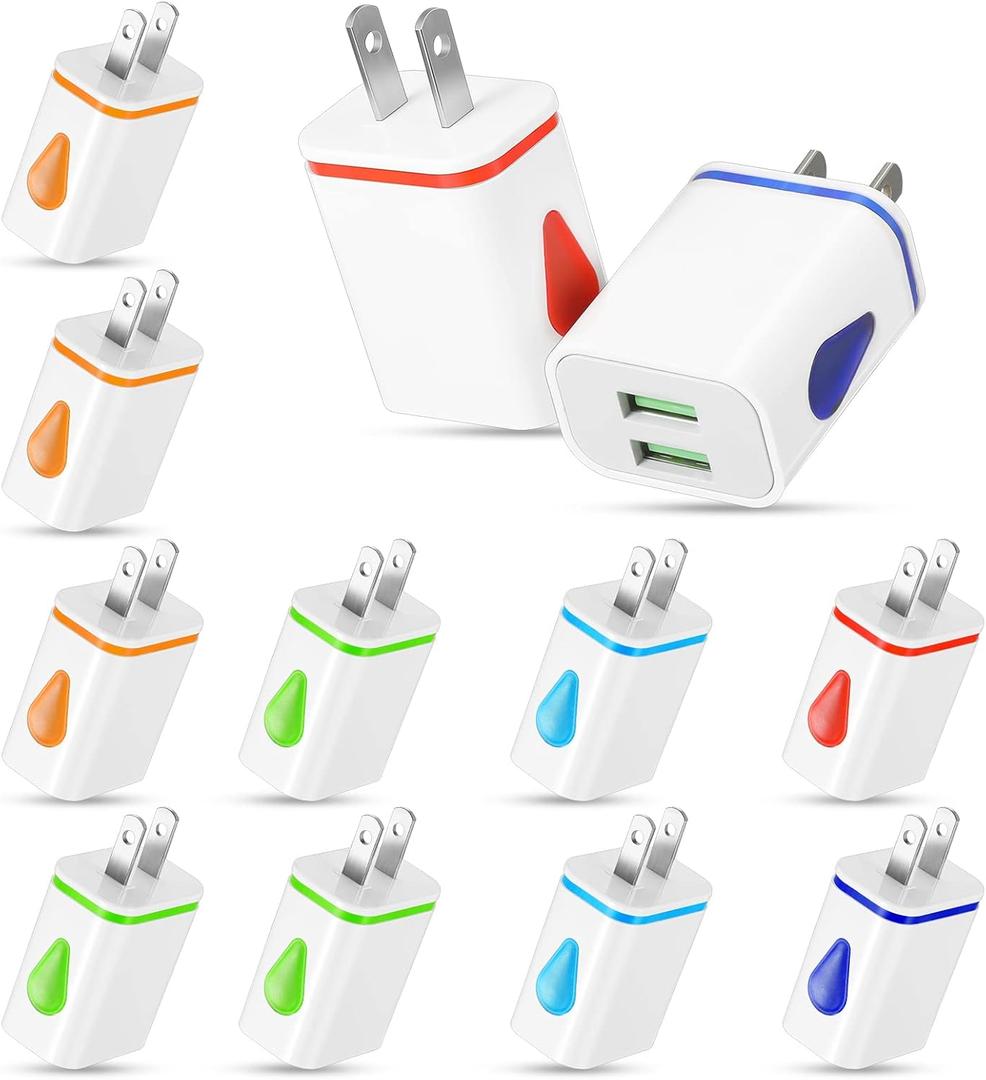Xuhal 12 Pcs Fast USB Wall Charger Charging Block Bulk Adapter Plug Cube 2.1A USB Wall Charger Replacement for Most Smartphones and Tablets(Colorful)