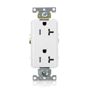 Leviton 20 Amp, 125 Volt, Tamper Resistant, Decora Plus Duplex Receptacle, Straight Blade, Commercial Grade, Self Grounding, TDR20-W, White