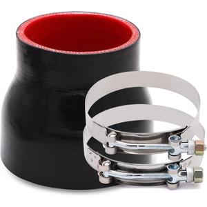 3 to 4 inches Straight Black Silicone Reducer Coupler with 2 T-Bolt Clamps 4 Layers of Polyester Reinforcement Suitable High Level Turbo Pipe