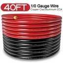 40FT 0 Gauge Wire Copper Clad Aluminum,1/0 Battery Cable,20pcs Lugs Terminal Connectors with 3:1Heat Shrink Tube for Amp,Inverter,Winch,Reducer,Starter,Solar Power,DC Wiring