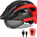Adult Bike Helmet with Visor and Goggles for Men Women Mountain Road Bicycle Helmet Rechargeable Rear Light Cycling Helmet