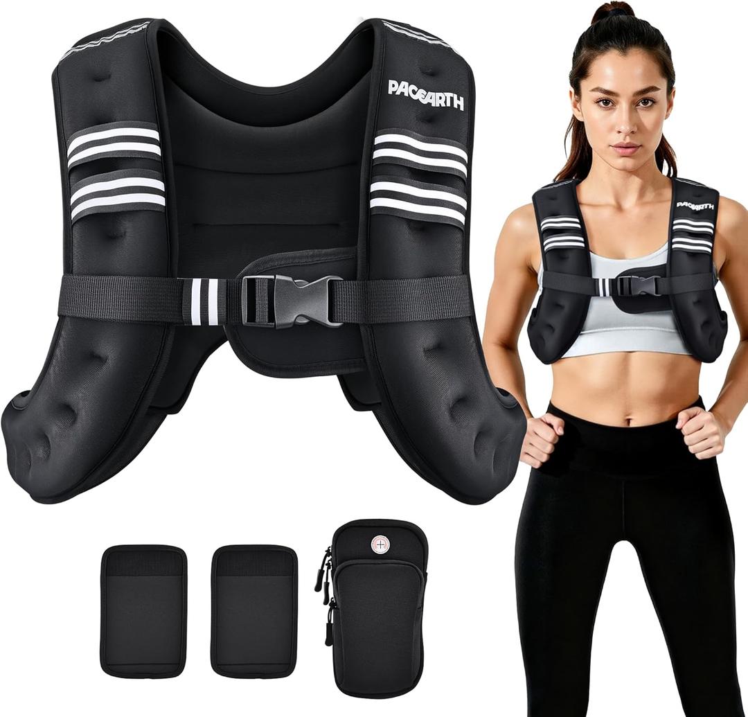 PACEARTH Weighted Vest 16lb Weight Vest with Reflective Stripe, Body Weight Vests for Women, Men, Weight Loss Workout, Strength Training, Running, Walking, Jogging (Black)