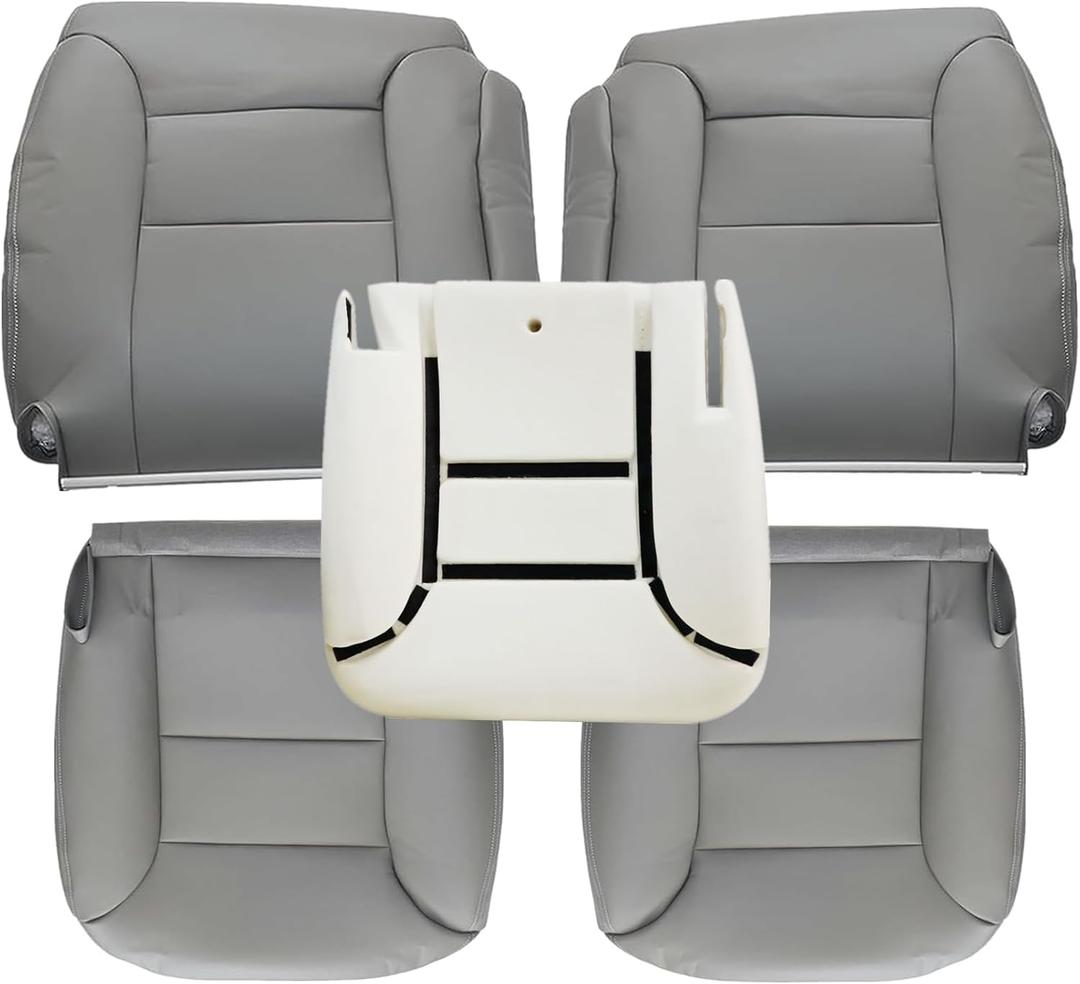 NLQR #132 Gray Driver and Passenger Side Bottom and Back Replacement Seat Covers & Driver Seat Cushion Compatible with Chevy Silverado Tahoe Suburban GMC Sierra Yukon 1995 1996 1997 1998 1999