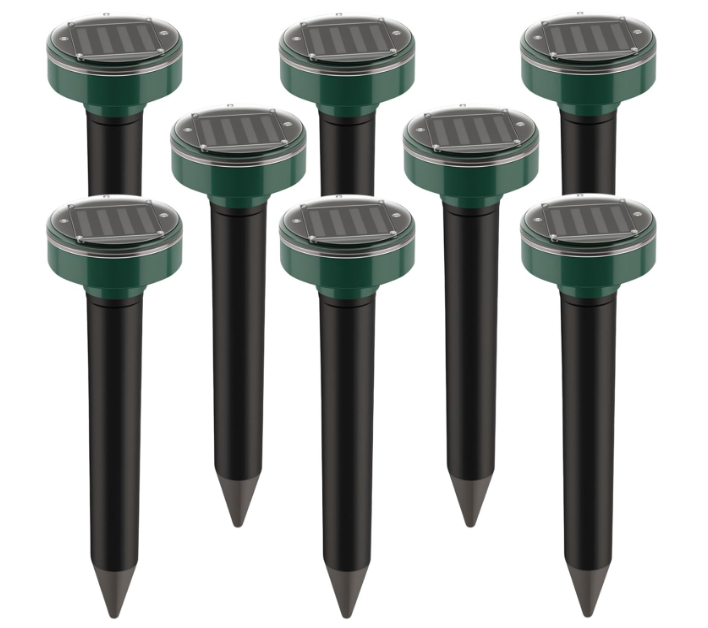 Mole Repellent for Lawns - Gopher Repeller Ultrasonic Solar Powered Vole Repellent Outdoor Waterproof Rat Deterrent Spikes Repellent Snake,Chipmunk,Groundhog,Sonic Mole Stakes for Garden,Yard