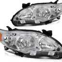 Headlight Assembly for Toyota Corolla 2011-2013 Driver and Passenger Side Headlamp Chrome Housing Amber Reflector Clear Lens