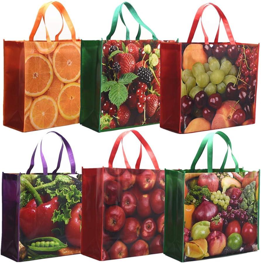 FENELY 6 Pack Reusable Grocery Bags for Shopping, Foldable Large Tote Bags Heavy Duty, Eco-Friendly Ripstop Waterproof Large Size