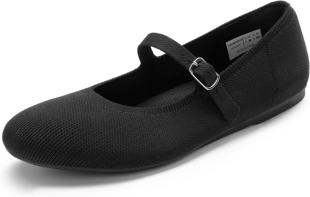 DREAM PAIRS Women's Mary Jane Ballet Flat Shoes Dressy Foldable Knit Flats with Arch Support Comfortable for Casual Work Office (8, Black)