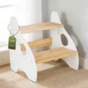 Toddler Step Stool, Adjustable Height 2 Step Stool for Kids with Handles & Non-Slip Pads, Rubberwood Kids Step Stool for Bathroom Sink, Kitchen & Bedroom, Supports Up to 350 lbs, for Adults & Kids (Natural-white)