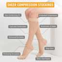 2 Pairs Sheer Compression Socks for Women - 15-20 mmHg Knee High Sheer Compression Stockings for Support Circulation Swelling Edema Work Office Travel, Beige, Large