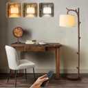 OYEARS Retro Farmhouse Floor Lamp for Living Room with Remote Rustic Standing Lamps Tree Trunk Deco Modern Country Vintage Wood Floor LampBrown,Bulb Included