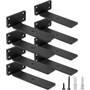HITOMEN Heavy Duty Floating Shelf Brackets, 6-Inch (1/5'' Thick) Hidden Shelves Hardware, Iron L Brackets, Rustic Industrial Black Metal Wall Shelving Supports, 8 Pack