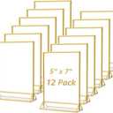 MaxGear 5x7 Gold Acrylic Sign Holder 12 Pack, Gold Table Number Holders, Mini Frames Double Sided Acrylic Picture Frames Photo Stand, Clear Menu Flyer Stand for Wedding, Home, Restaurant