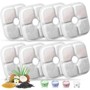 Cat Water Fountain Replacement Filters Fit for 2.5L Fountain with Whiskers Pattern Triple Action Water Pet Cat Drinking Fountain Filter Pack of 8