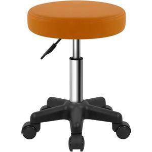 FURWOO Round Rolling Stool Height Adjustable Stool with Wheels for Spa Salon Massage Pale Brown