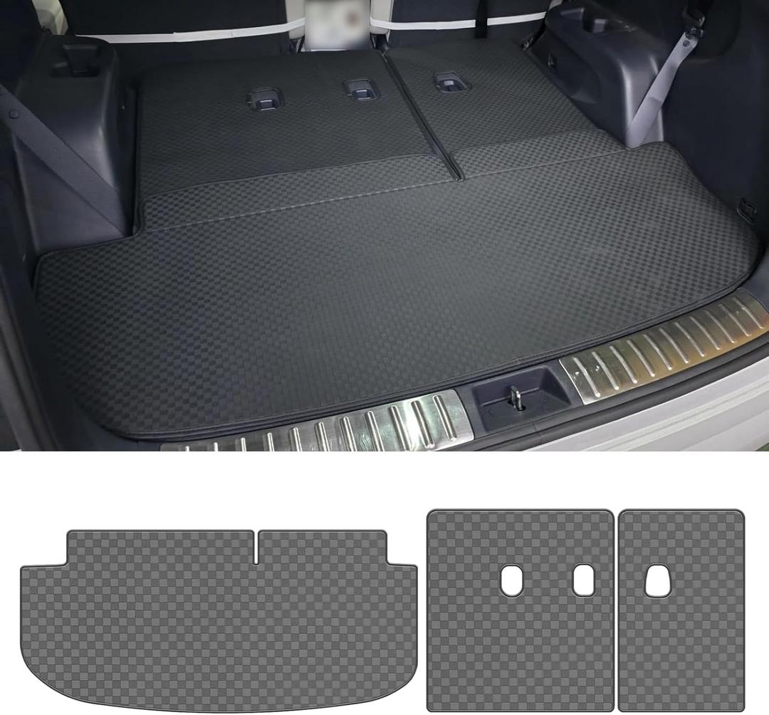 Trunk Mat & Backrest Mat Compatible with 2020-2024 2025 Hyundai Palisade - Custom Fit PU Leather Cargo Liner and Rear Backrest Protector - All Weather Cargo Mats Waterproof Anti-Slip Easy to Clean