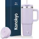 Konokyo 30 oz Tumbler with Handle and 2 Straws,2 in 1 Lid Insulated Water Bottle Stainless Steel Travel Coffee Mug,Wisteria