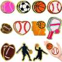 Jongdari 20pcs Sports Chenille Patches Iron On Patches Bulk for Hats Backpacks Clothes, Baseball Football Softball Basketball Soccer Patch for Heat Press with Gold Edges for Kids Boys Girls Adults (Multiple Styles - 20pcs)