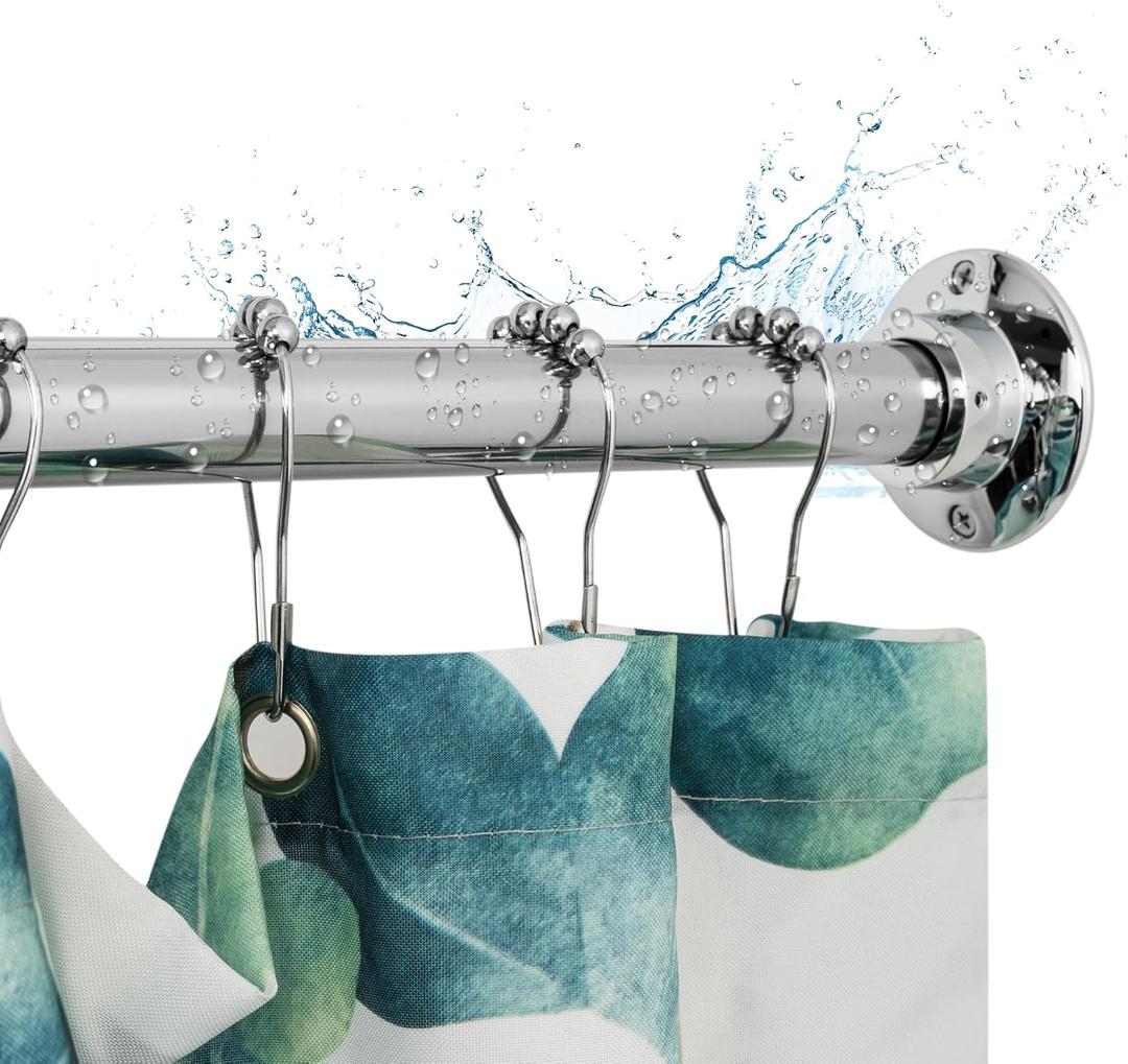 60" Heavy Duty Straight Shower Rod With Shower Rod Flange, Permanent Mount Shower Curtain Rod With Screws Bracket, Never Rust Stainless Steel, Window Curtain and Closet Rod, Chrome Plated