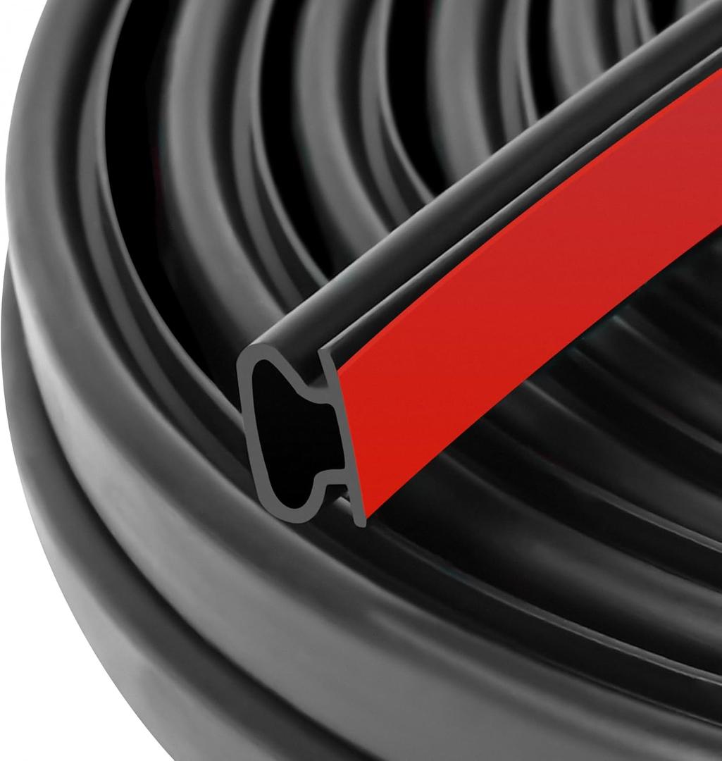 Rubber Door Seal Strip 40 Ft Rubber D-Shape Weather Stripping Self-Adhesive Frame Seal for Exterior Front Doors Jamb House Entry Frame Easy Cut to Size - Black