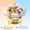 WARMOUNTS Gold Chafing Dishes for Buffet, Stainless Steel Round Chafers and Buffet Warmers Sets with Glass Lid & Lid Holder, Stackable Design, for Catering Events, Parties, Weddings (2, Gold)