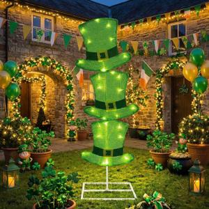 St. Patrick's Day Theme Lighted Yard Signs, 42 Inch St Patricks Day Yard Outdoor Decorations for Saint Patrick Irish Home Lawn Patio Backyard Garden Decor(Leprechaun Hat)