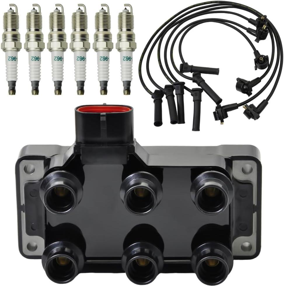 Set of 1 DG452 Ignition Coil Pack with 6 Spark Plugs & Wire Set Compatible with Ford Ranger Explorer Mustang V6 4.0L, Replacement for FD480 FD490 DG455 DG459 DGE446
