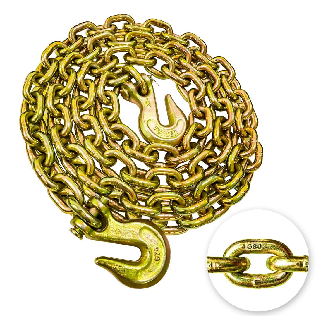 YATOINTO G80 Transport Binder Chain 1/2 Inch x 16 Foot Safety/Binder Chain with Clevis Grab Hooks 12,000 lbs Safe Working Load Logging Chain for Transporting Towing Tie Down Binding Equipment