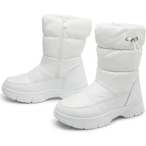 Womens Winter Boots Snow Boots For Women Black Mid Calf Platform Boots Warm Fur Fashion Slip On Boots (8, White)