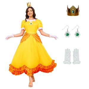 Princess Dresses for Women Princess Cosplay Halloween Full Set with Crown Earrings Gloves (US Size, Medium)