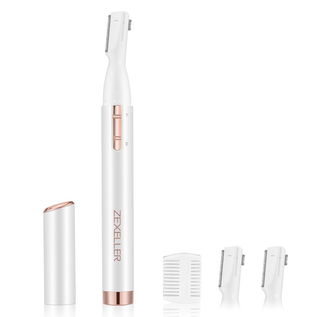 ZEXELLER Upgraded Eyebrow Trimmer, Precision Facial Hair Trimmer with Comb, Battery Operated Painless Electric Eyebrow Razor Facial Hair Remover Face Chin Neck, Upper-Lip, Peach-Fuzz