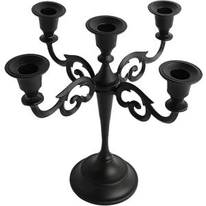 Rely+ 5 Arm Matte Black Candelabra Taper Candle Holders Decorations Indoor Kitchen Dcor Table Candles Candlestick Candelabra Centerpiece Gothic Home Decor Wedding 10 Inch Tall